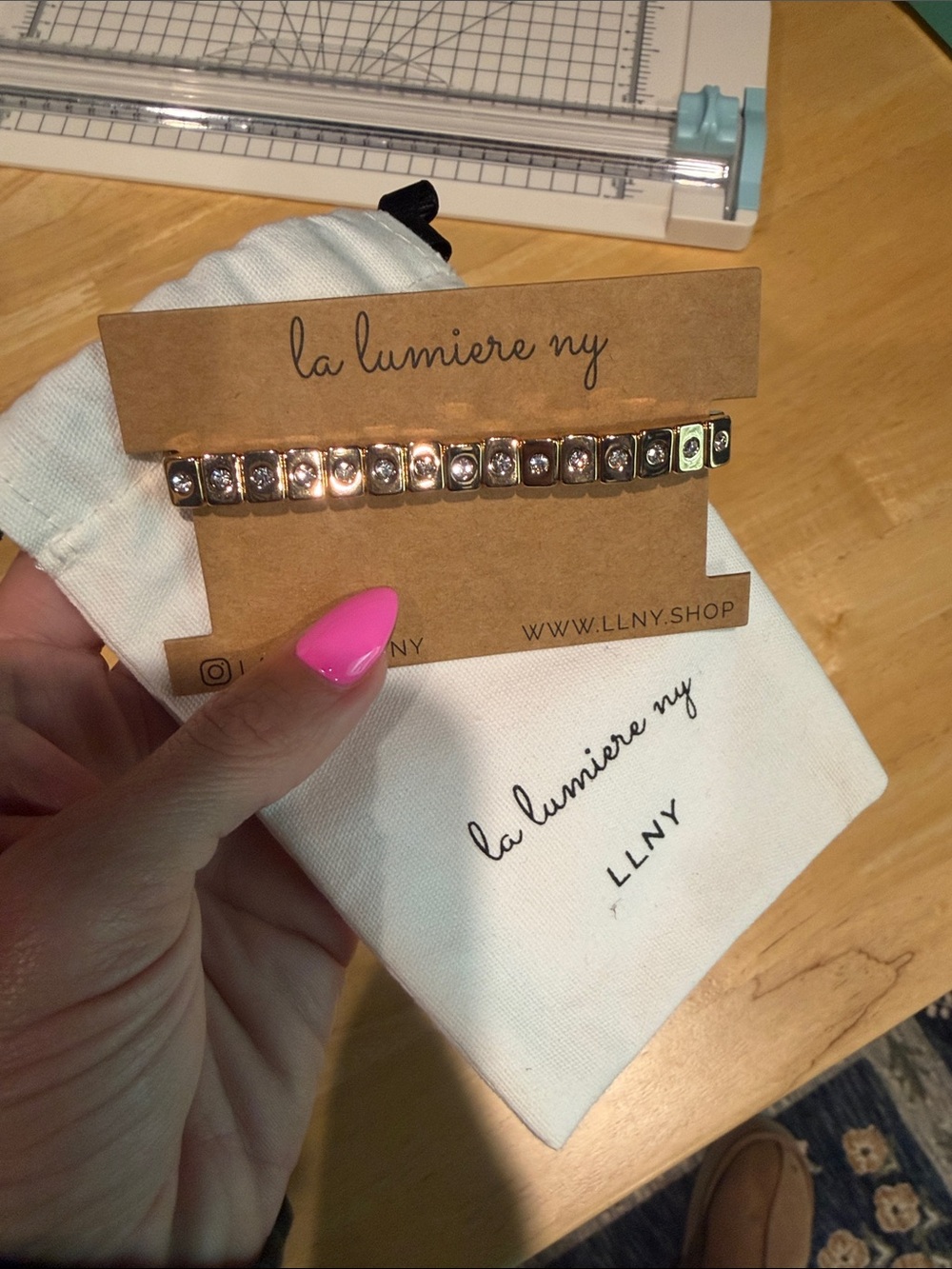 Lumiere Gold Crystal Link Bracelet with Pink Accent